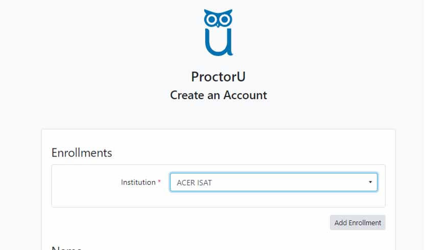ProctorU account creation form
